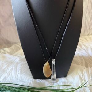 Elegant clear glass teardrop and beige color Pendant Necklace